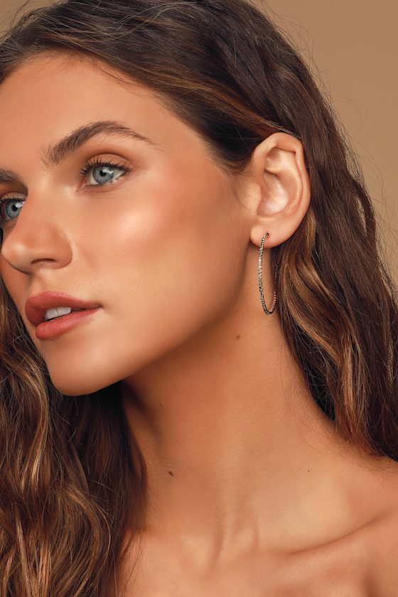 Chic Black Hoops - Black Rhinestone Hoop Earrings - Gold
