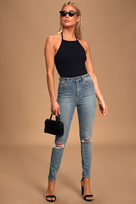 Lulus Major Key Black Halter Bodysuit 2