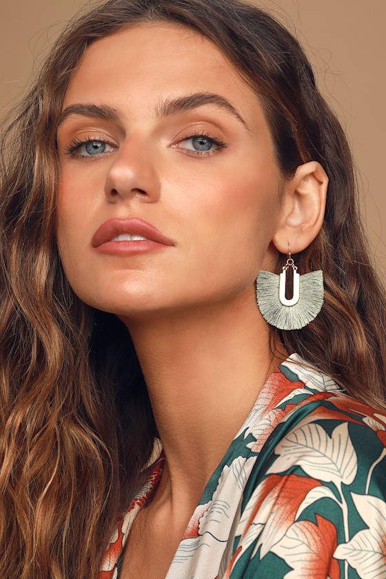 Fringe-y Feelings Sage Green Fringe Earrings 1