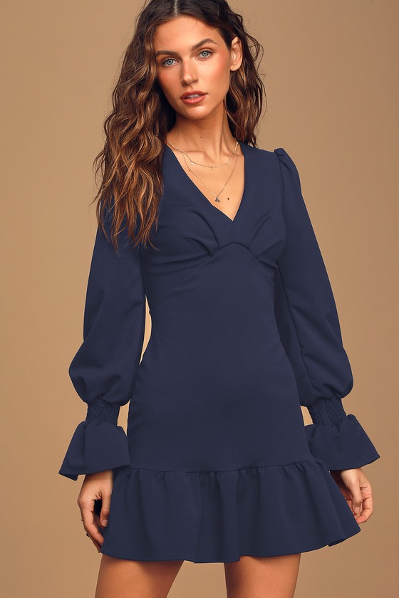 Buy > blue dress with ruffle sleeves > in stock
