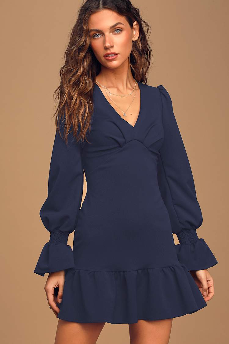 slim fit dress slacks Bebe Women's Balloon Sleeves Fit and Flare Denim Dress, Size XL in Blue Cotton/Spandex