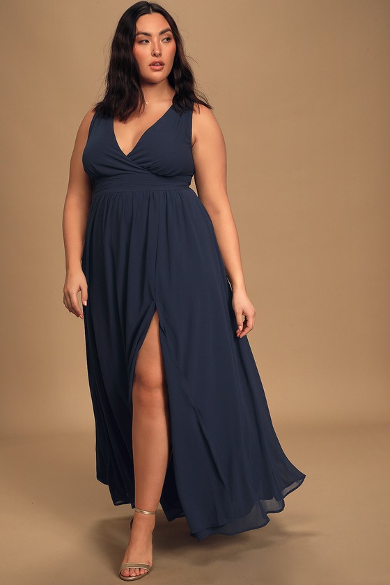 thoughts of hue navy blue surplice maxi dress