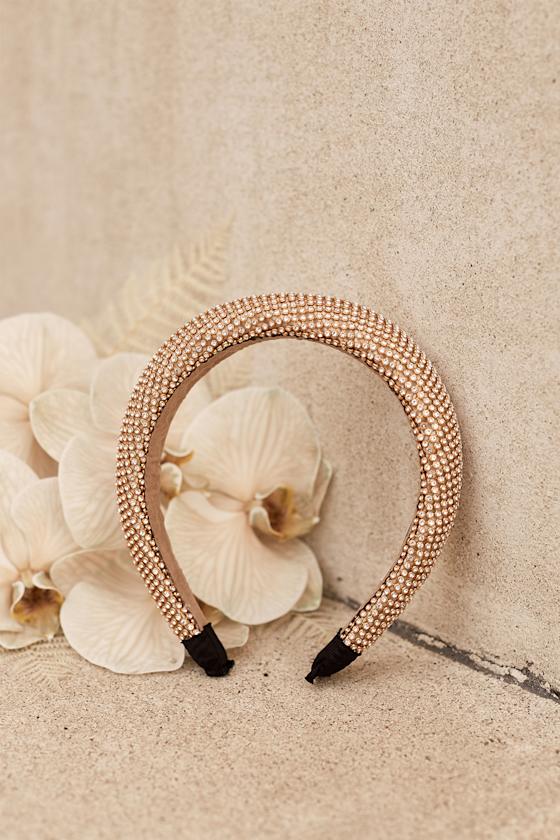 Trendy Rhinestone Headband Padded Headband Gold Headband