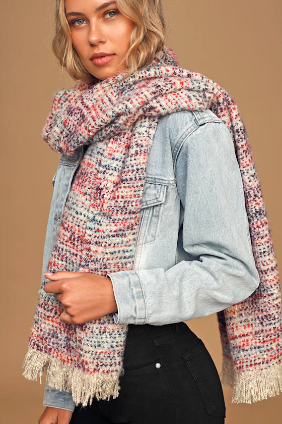 Heat Up My Heart Red Multi Knit Scarf 1