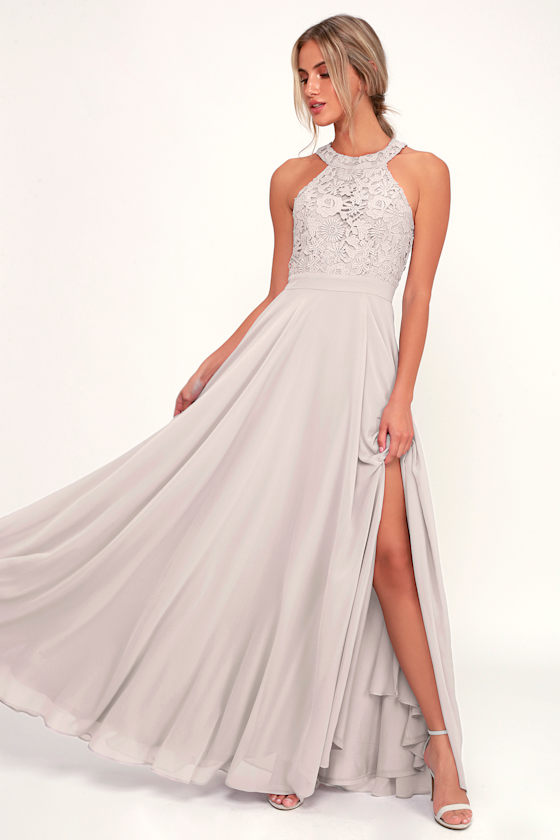 Picture Perfect Light Grey Lace Maxi Dress 10