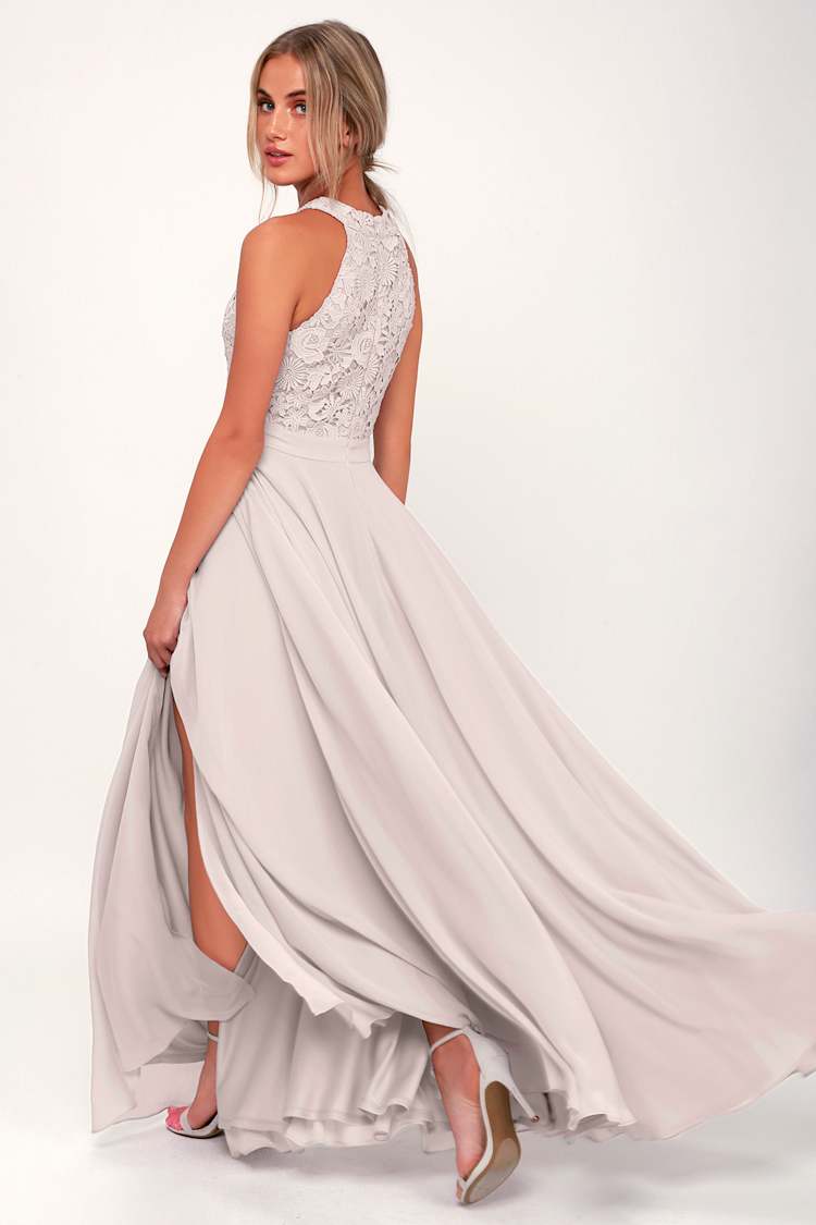 Elegant Light Grey Maxi Dress - Lace Dress - Halter Maxi Dress - Lulus
