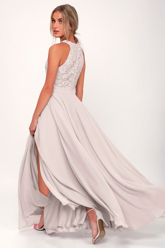 Picture Perfect Light Grey Lace Maxi Dress 13
