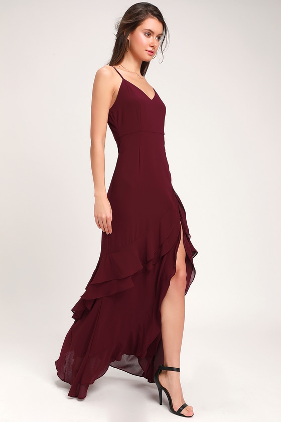 Lovely Maxi Dress - Burgundy Maxi Dress - Ruffled Maxi Dress - Lulus