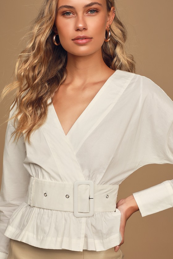 Chic White Blouse - Long Sleeve Wrap Top - Belted Wrap Top - Top - Lulus