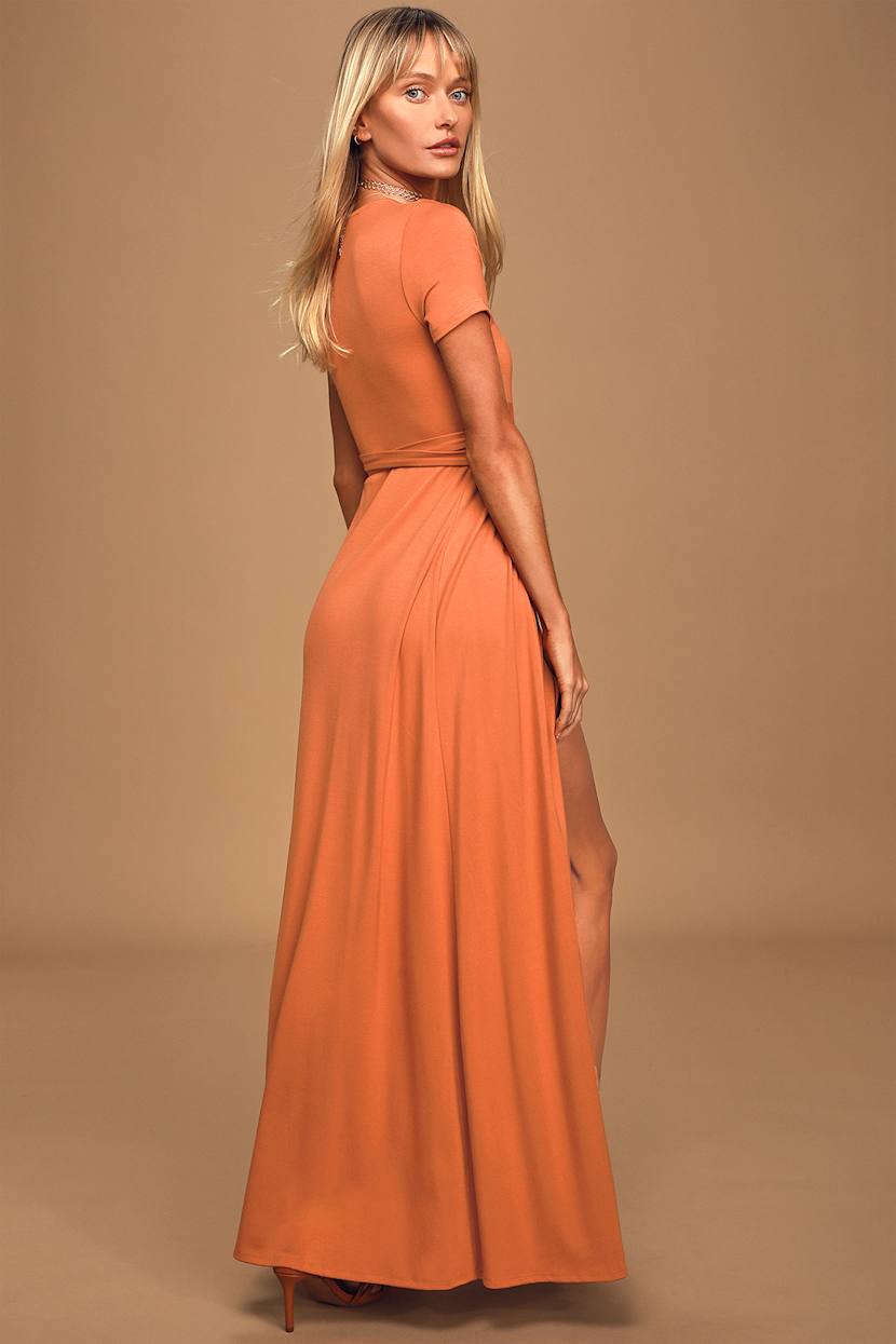 rust orange wrap dress Rust Orange Long Wrap Dress, Bridesmaid Dress, Cocktail Dress, Wedding  Guest Dress, Party Dress, Formal Dress, Prom Dress, Evening Dress
