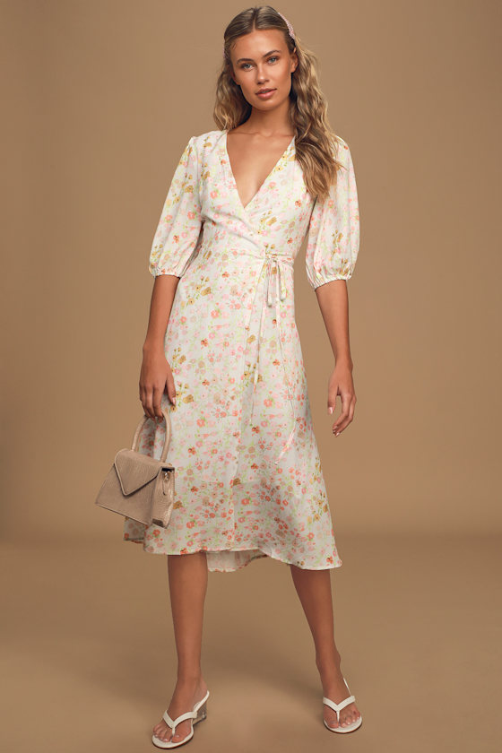 Salsa White Floral Print Midi Wrap Dress 2