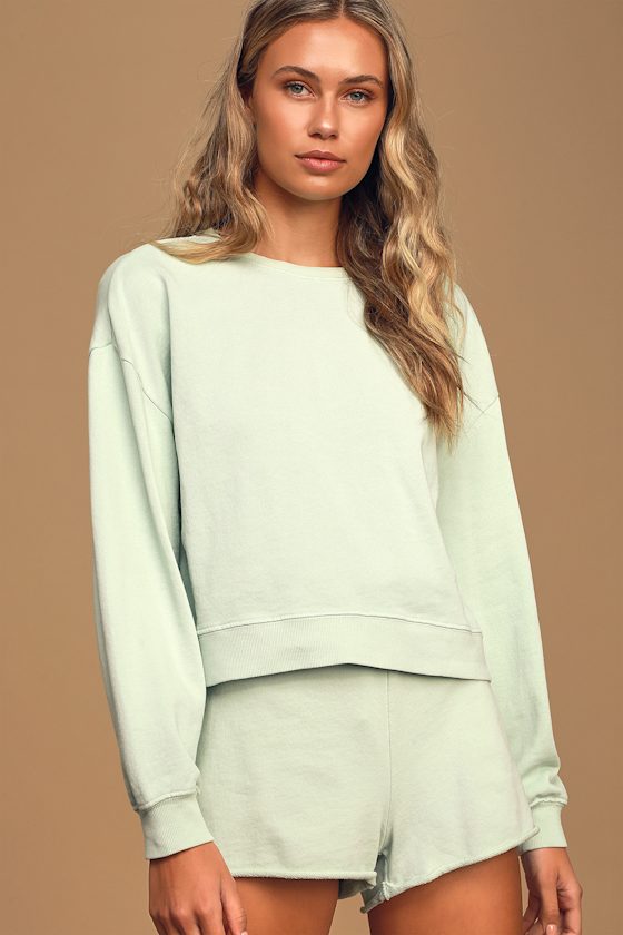 The Cotton French Terry Washed Mint Pullover Sweatshirt 2