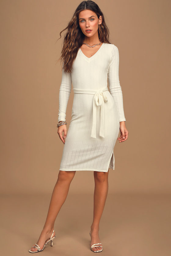 Written with Love White Ribbed Long Sleeve Dress 2