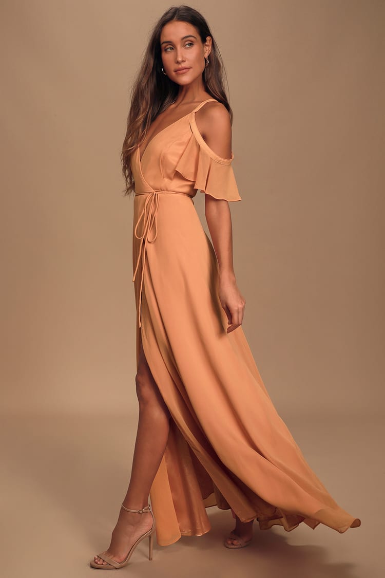 Easy Listening Blush Cold-Shoulder Wrap Maxi Dress