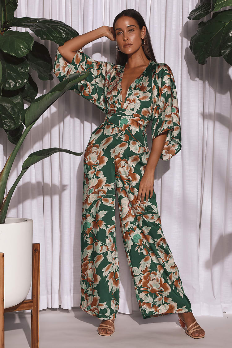 From Sunrise Teal Floral Print Wide-Leg Jumpsuit