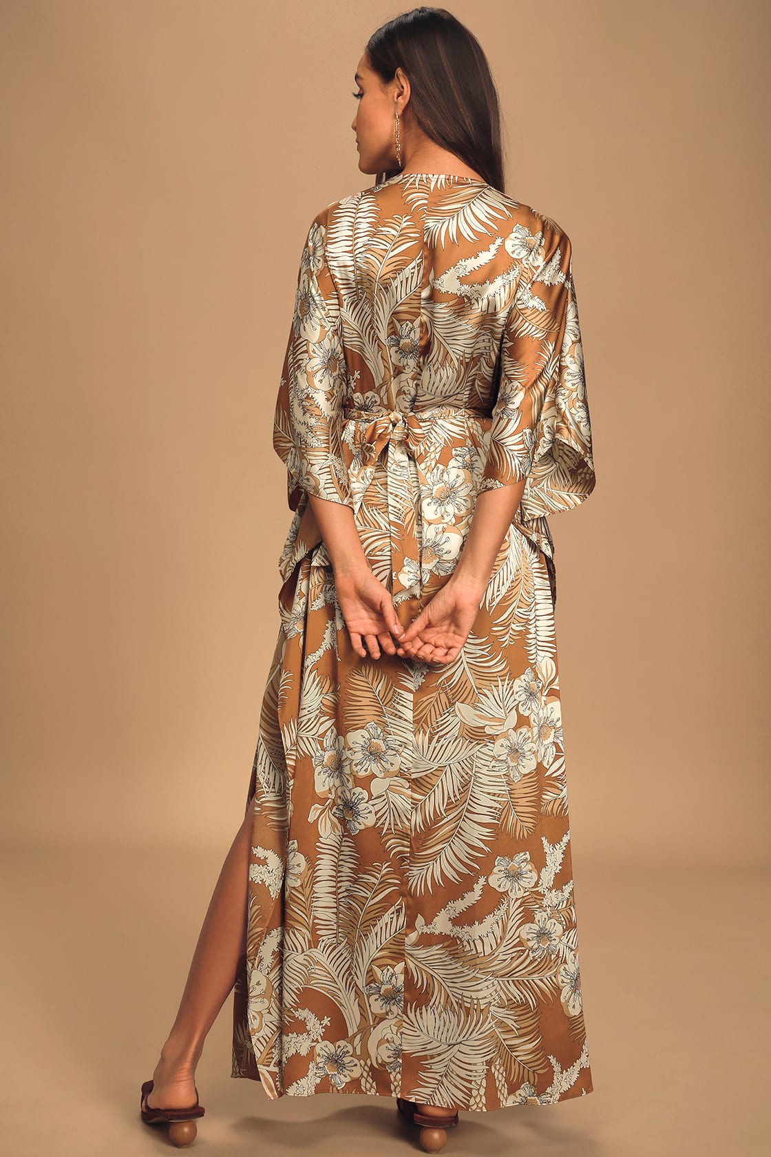 Brown Floral Print Maxi Dress for Wedding Guest Outfit in Hawaii