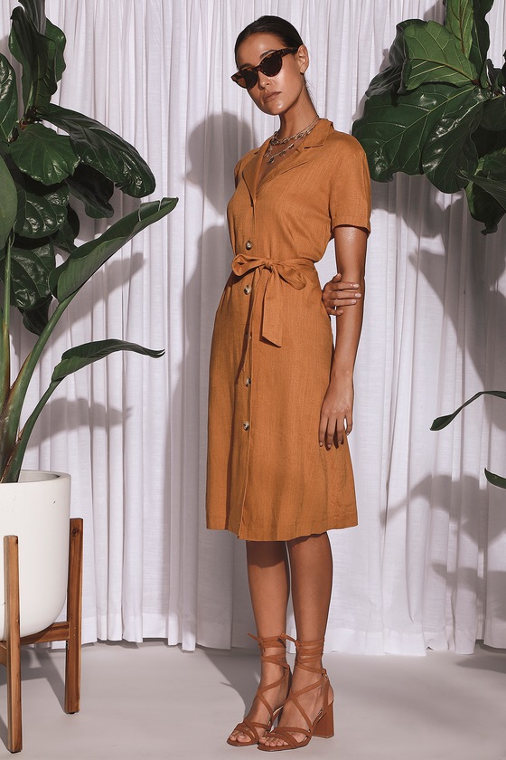 orange button front dress