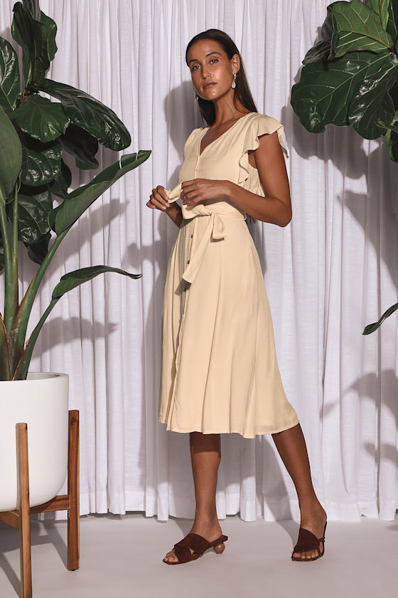 Capri Coast Cream Button-Front Midi Dress 2