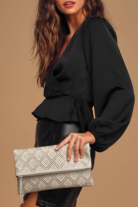 Crowd Pleaser Grey Studded Clutch 1