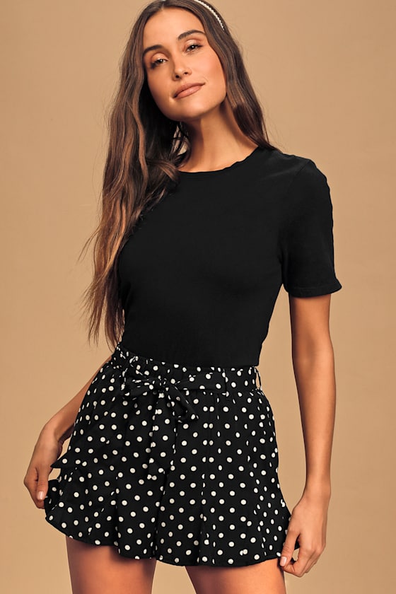 Flirt for It Black and White Polka Dot Belted Shorts 2