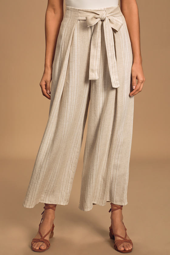 Vacation Time Beige Striped Wide-Leg Pants 4