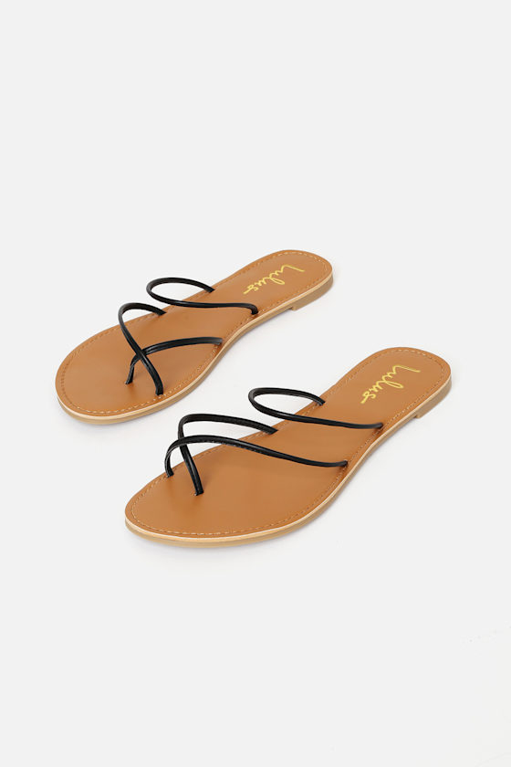 Cute Black Sandals - Toe-Loop Sandals - Flat Sandals - Lulus