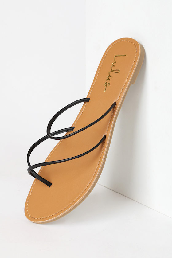 Krysti Black Nubuck Toe-Loop Flat Sandals 6