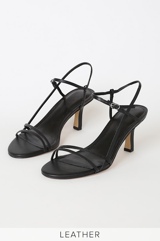 Quinne Black Leather Ankle Strap Heels 1
