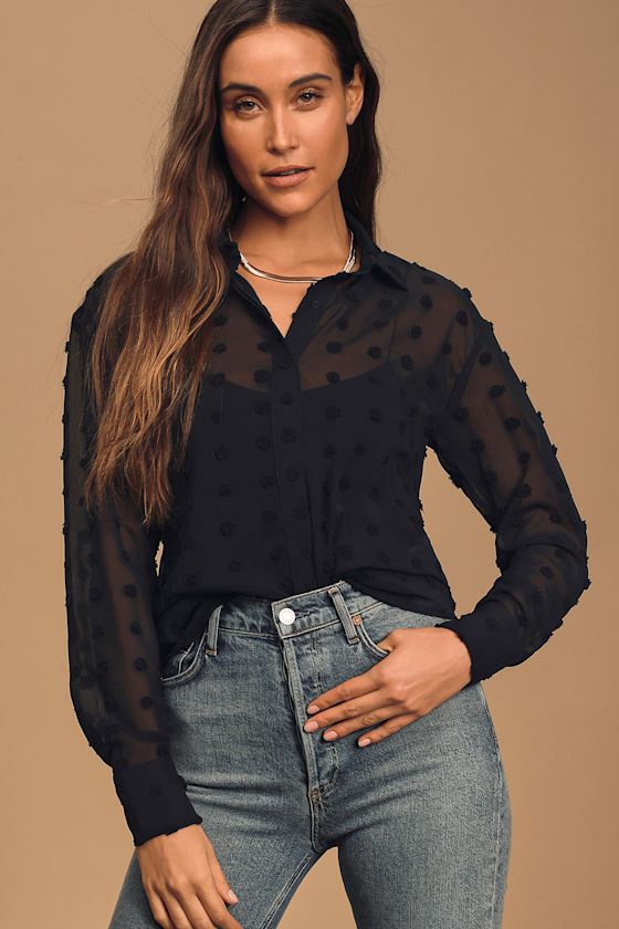sheer black button up top