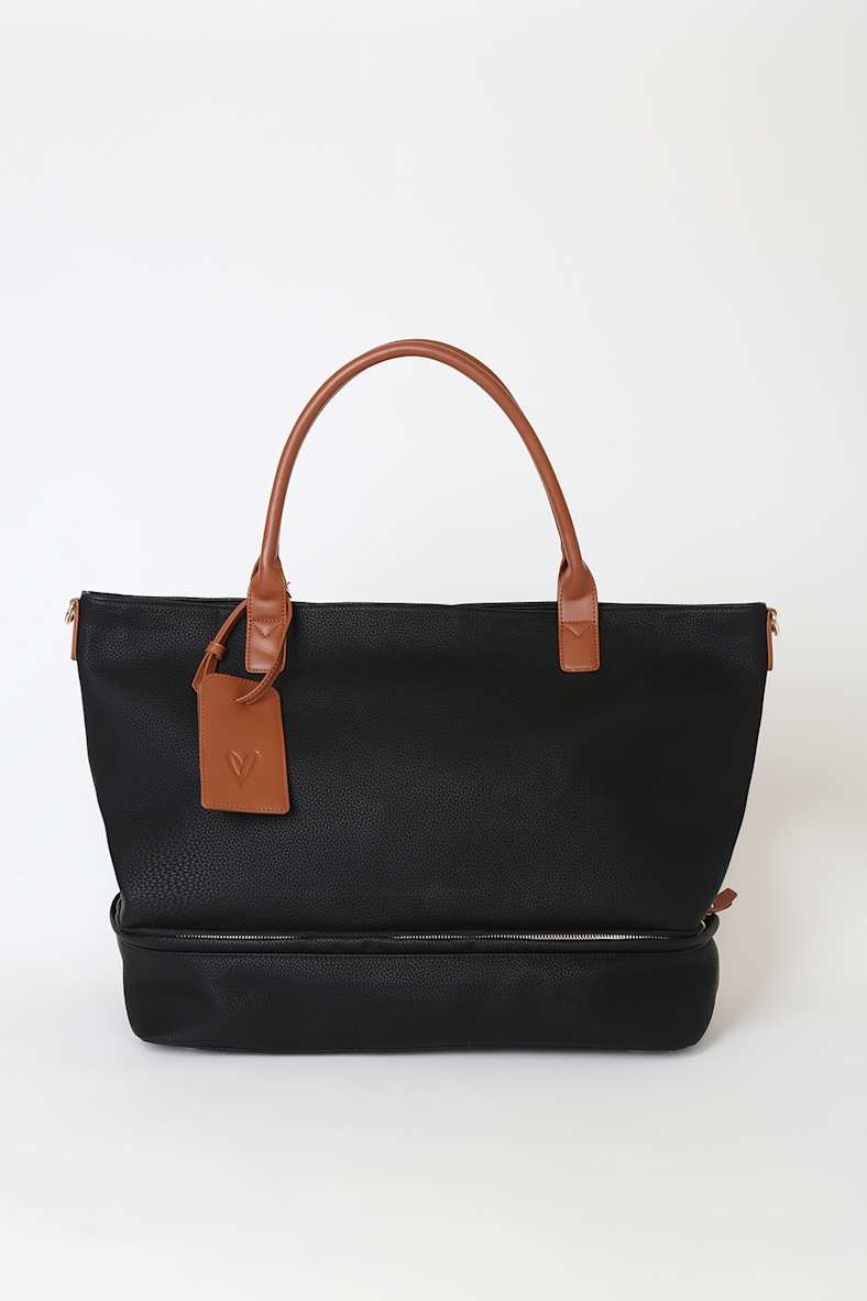 Weekend Traveler Black and Cognac Tote Bag