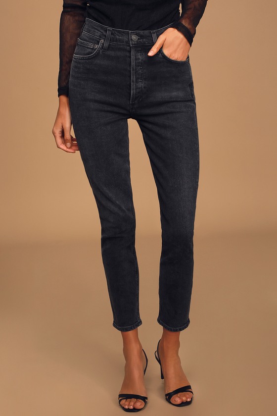 AGOLDE Nico High Rise Jeans - Black Wash Jeans - Slim Leg