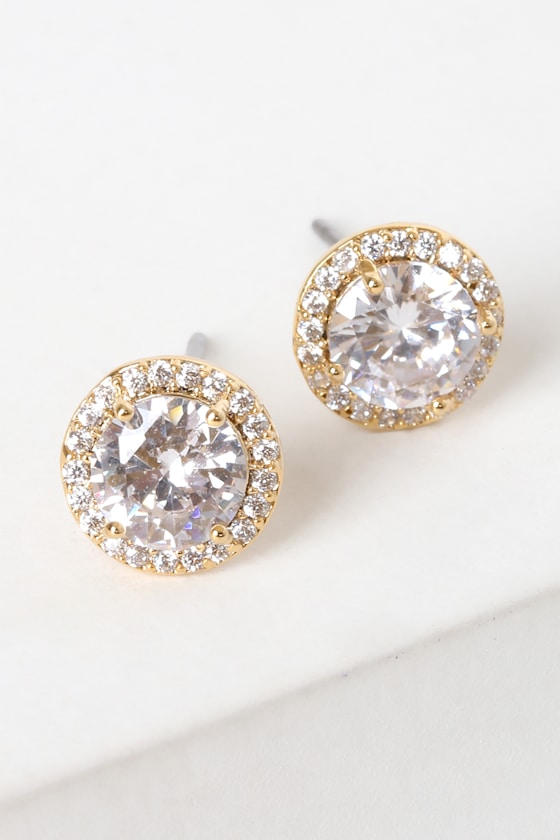 Cute Rhinestone Earrings Gold Stud Earrings Rhinestone Studs Lulus