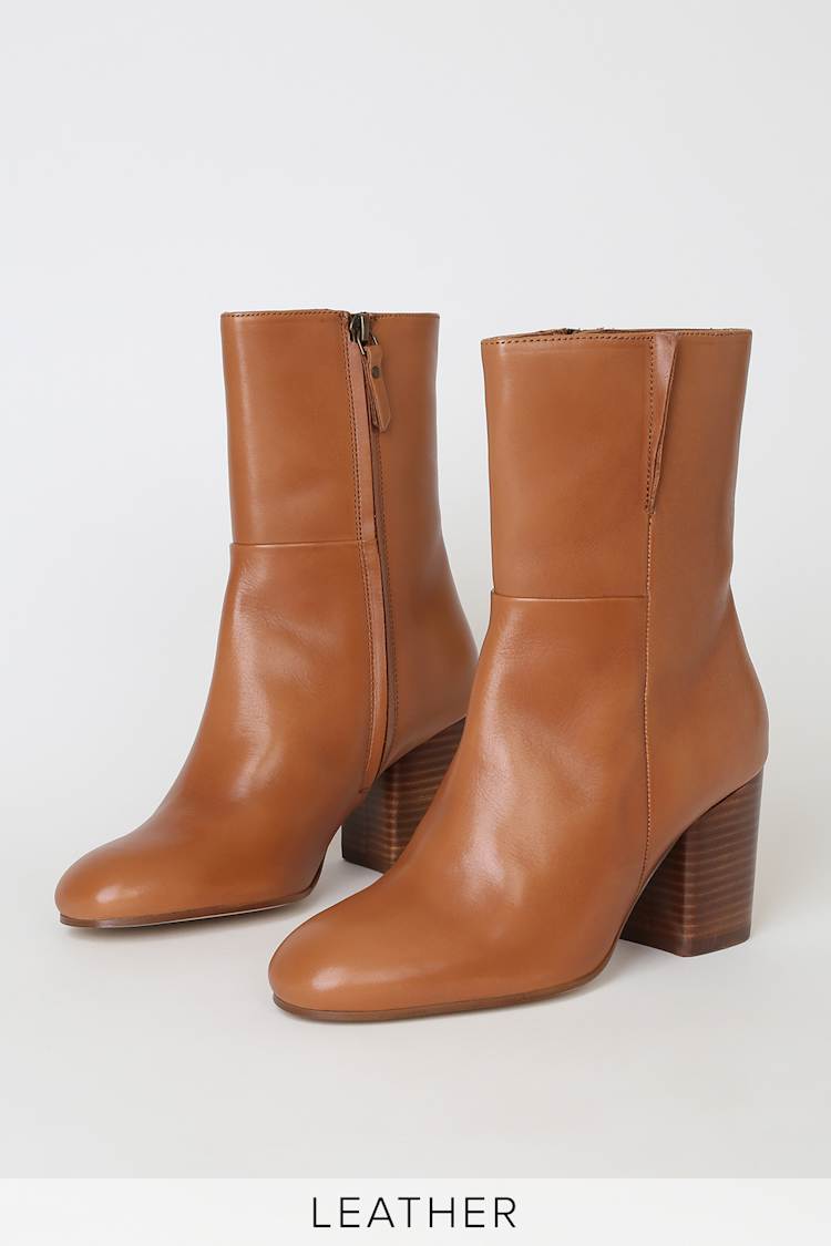 mid calf tan leather boots
