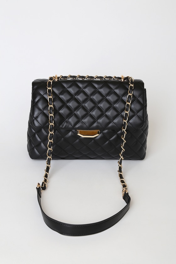 Chic Black Vegan Leather Bag - Quilted Crossbody - Faux Leather