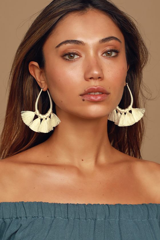 Cute Ivory Earrings Fringe Earrings Fringe Hoop Earrings Lulus