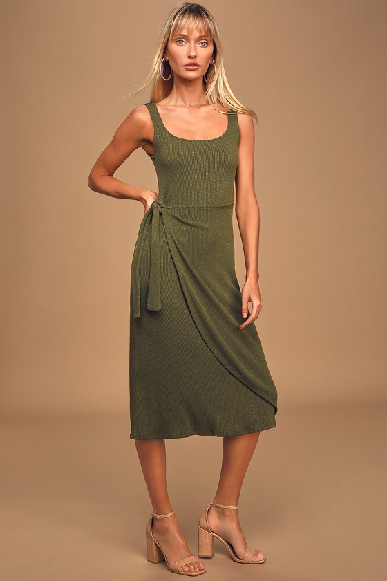 green ribbed midi dress