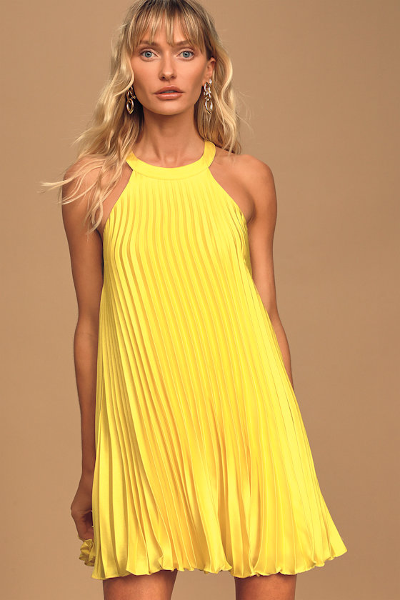 yellow halter mini dress