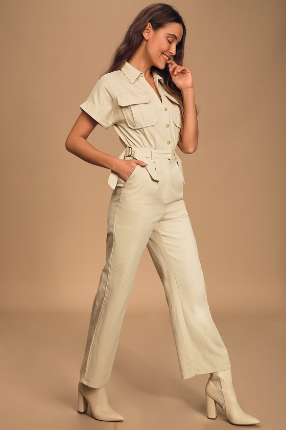 Flare buttoned jumpsuit ecru ladies' | Morgan