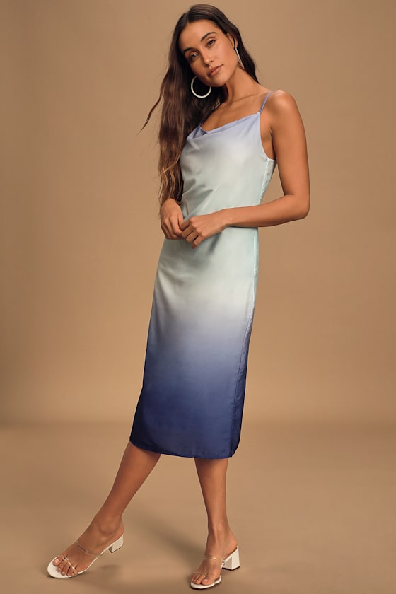 Rhea Blue Ombré Chiffon Slip Midi Dress 4