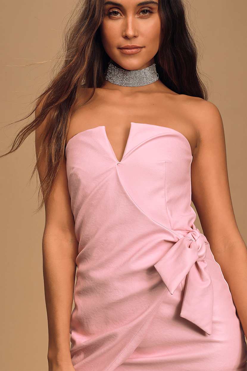 chinese dress ladies Charmingly Yours Strapless Faux Leather Mini Dress (Dusty Pink) · NanaMacs main image 1