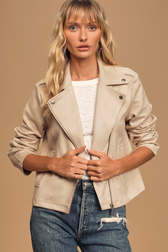 Chic Beige Jacket - Moto Jacket - Vegan Suede Jacket - Jacket - Lulus