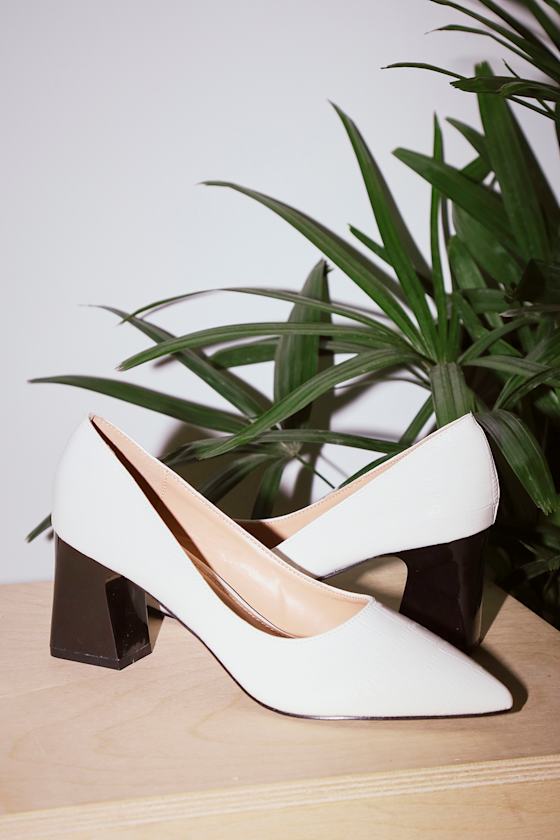 Amina White Crocodile Embossed Patent Pumps 6
