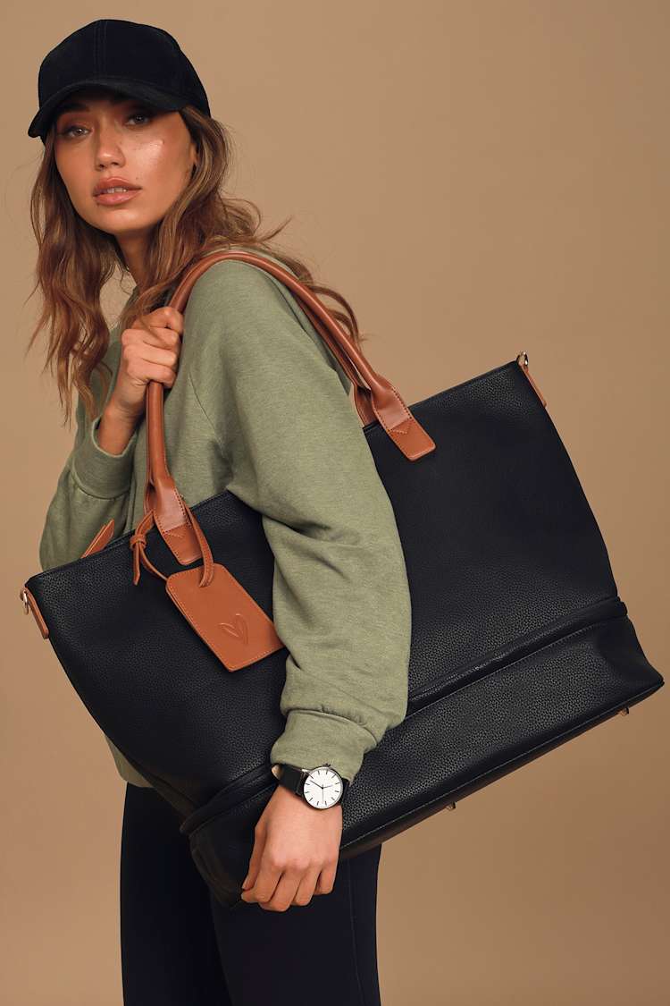 Weekend Traveler Black and Cognac Tote Bag