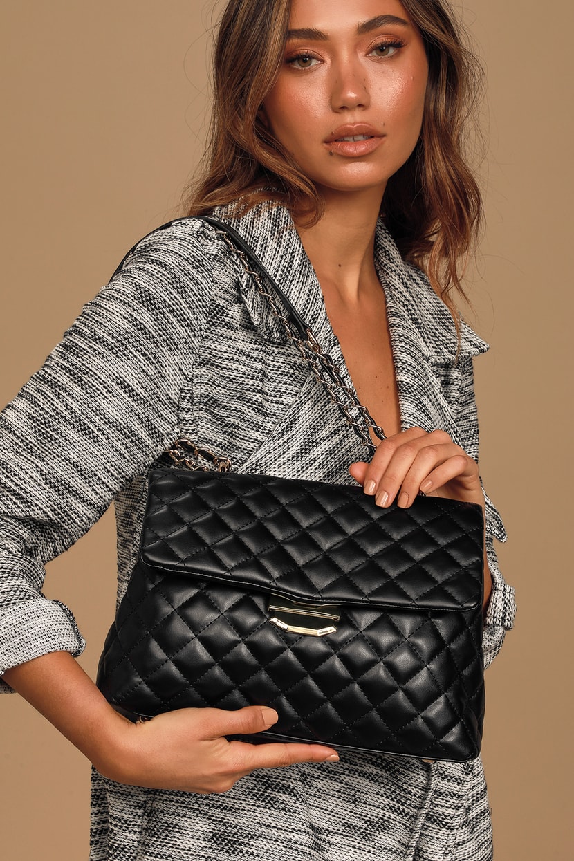 Lulus | Real Stunner Black Vegan Leather Quilted Crossbody Bag | Vegan Friendly
