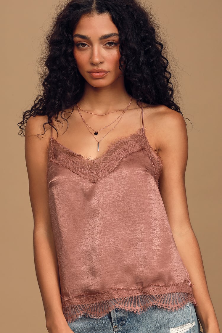 In the Mood Mauve Pink Satin Lace Cami Top