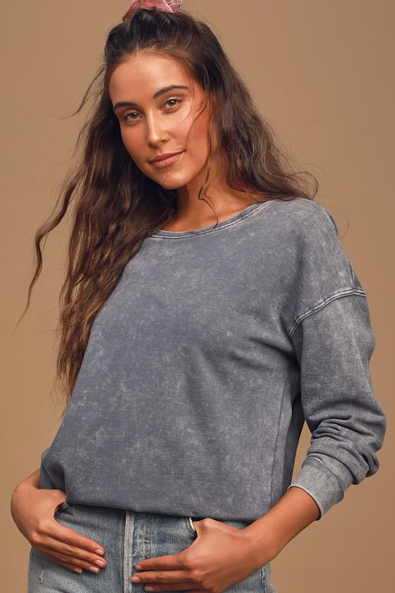 Washed Navy Blue Sweatshirt Pullover Sweatshirt Sweatshirt Lulus