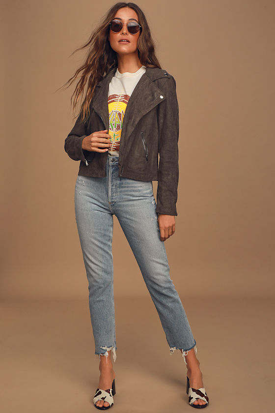 Catch You on the Flip Side Charcoal Grey Suede Moto Jacket 5