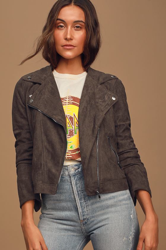 Catch You on the Flip Side Charcoal Grey Suede Moto Jacket 6
