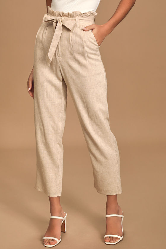 Always a Pleasure Beige Paper Bag Waist Pants 3