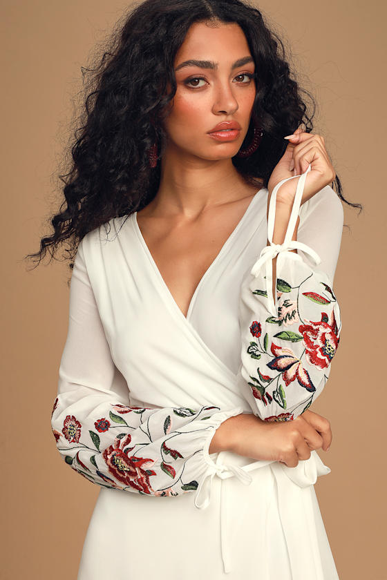 My Angel White Embroidered Long Sleeve Wrap Maxi Dress 4